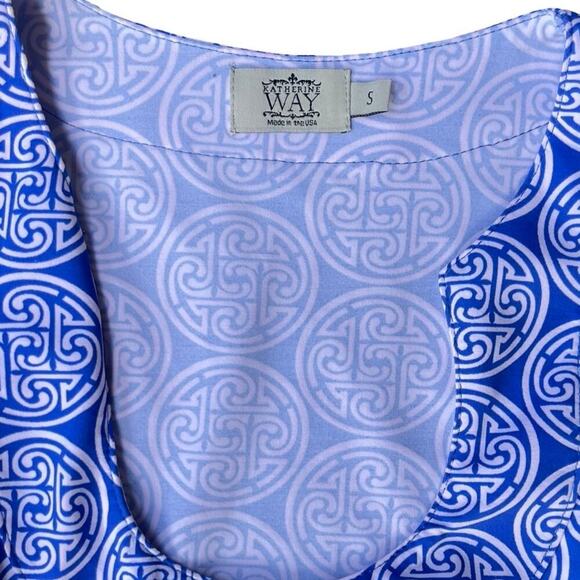 Katherine Way Blue & White Geometric Sleeveless Shift Dress – Size Small - Picture 4 of 10